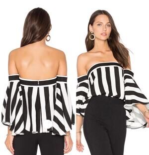 Milly Stripe Print Rosa Off The Shoulder Top Women's Black White Size 6